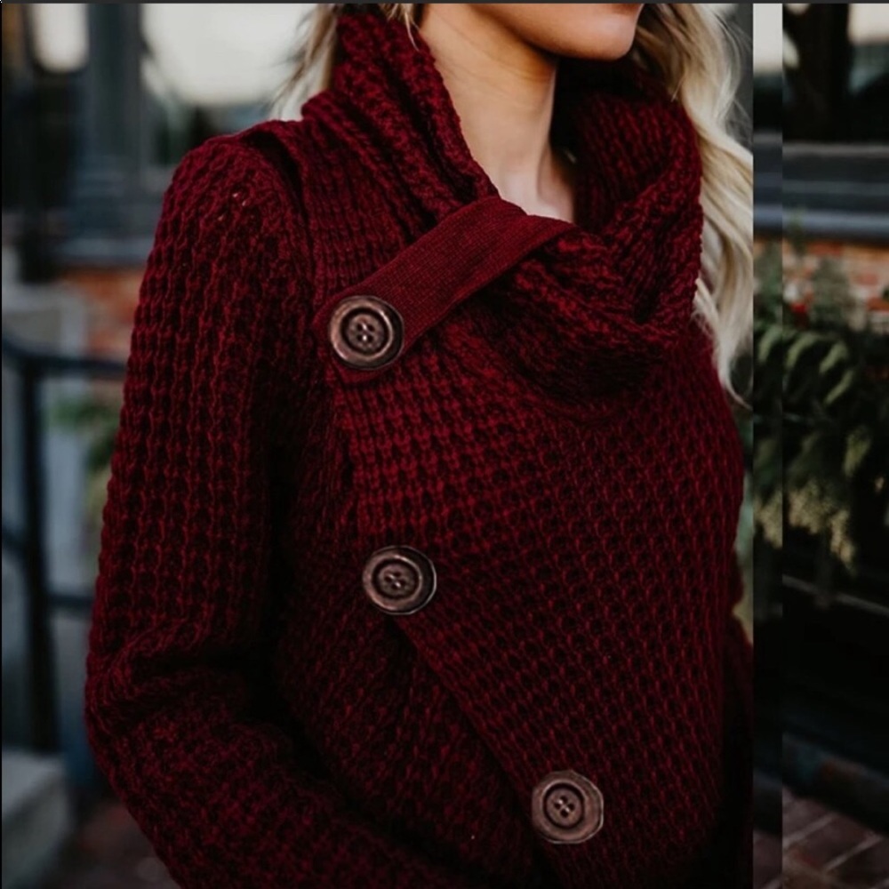 2 LEFT🔥NWT WINE RED BUTTONED EMBELLISHED SWEATER - Picture 5 of 6
